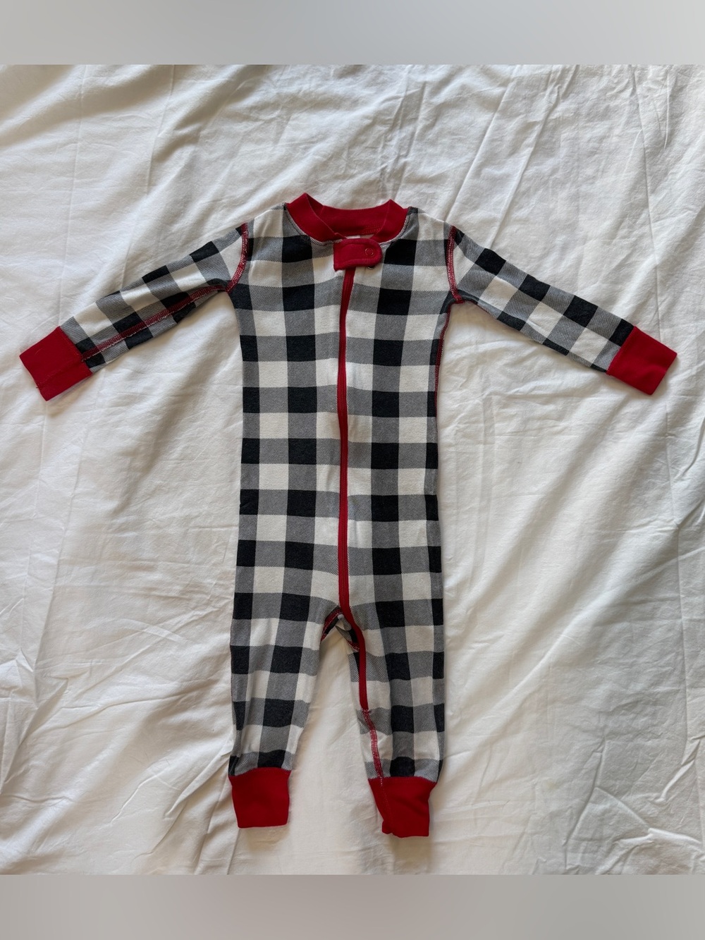 Hanna Andersson Black & White Christmas holiday Plaid One-Piece with Red Trim